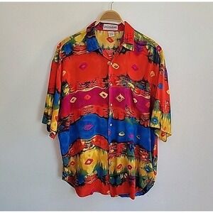 Unionbay Vintage Button Down Shirt Medium Tie Dye Short‎ Sleeve Colorful Western